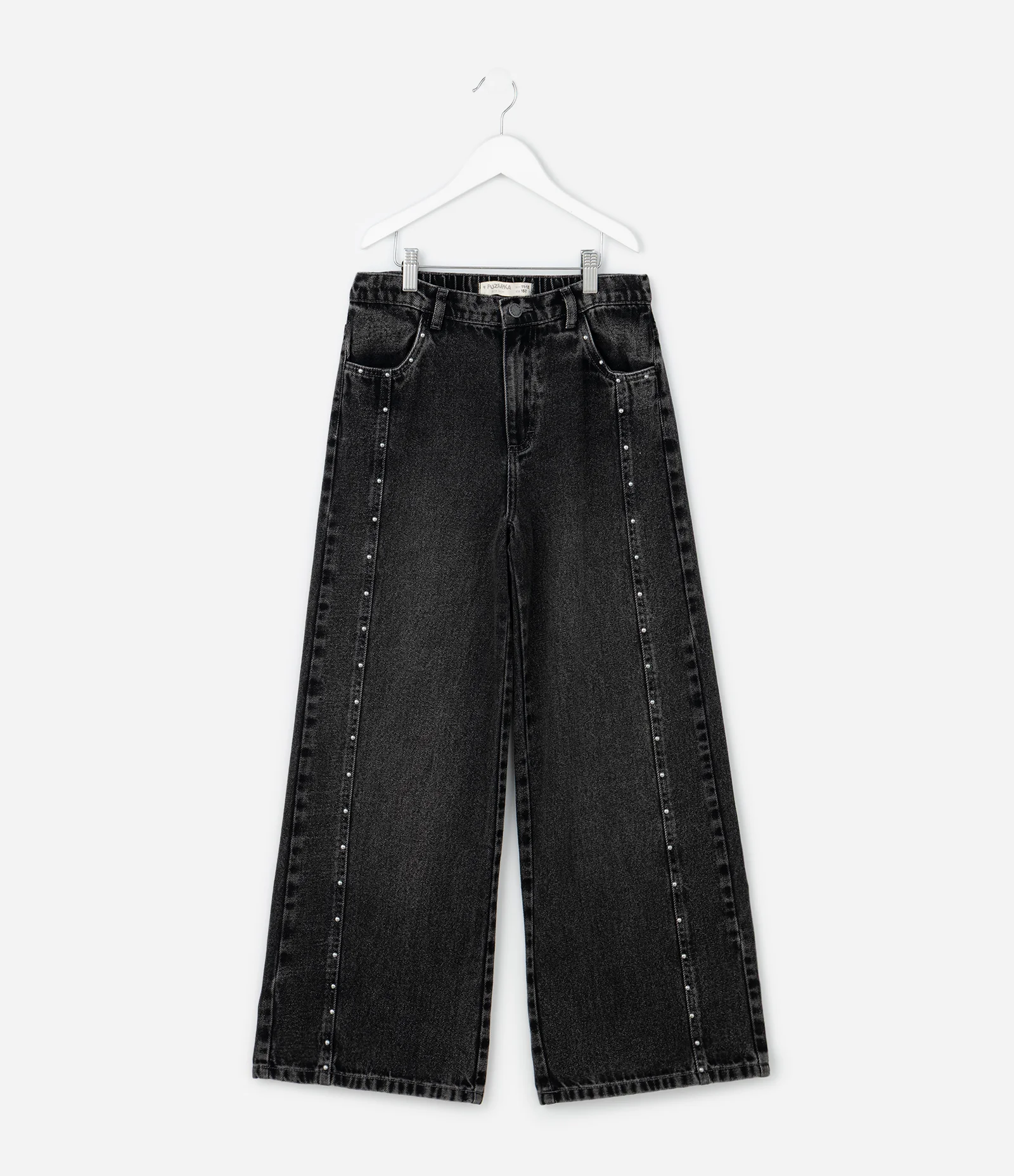 Calça Jeans Preta com Tachas Laterais - Tam 5 aos 16 Anos Preto 2