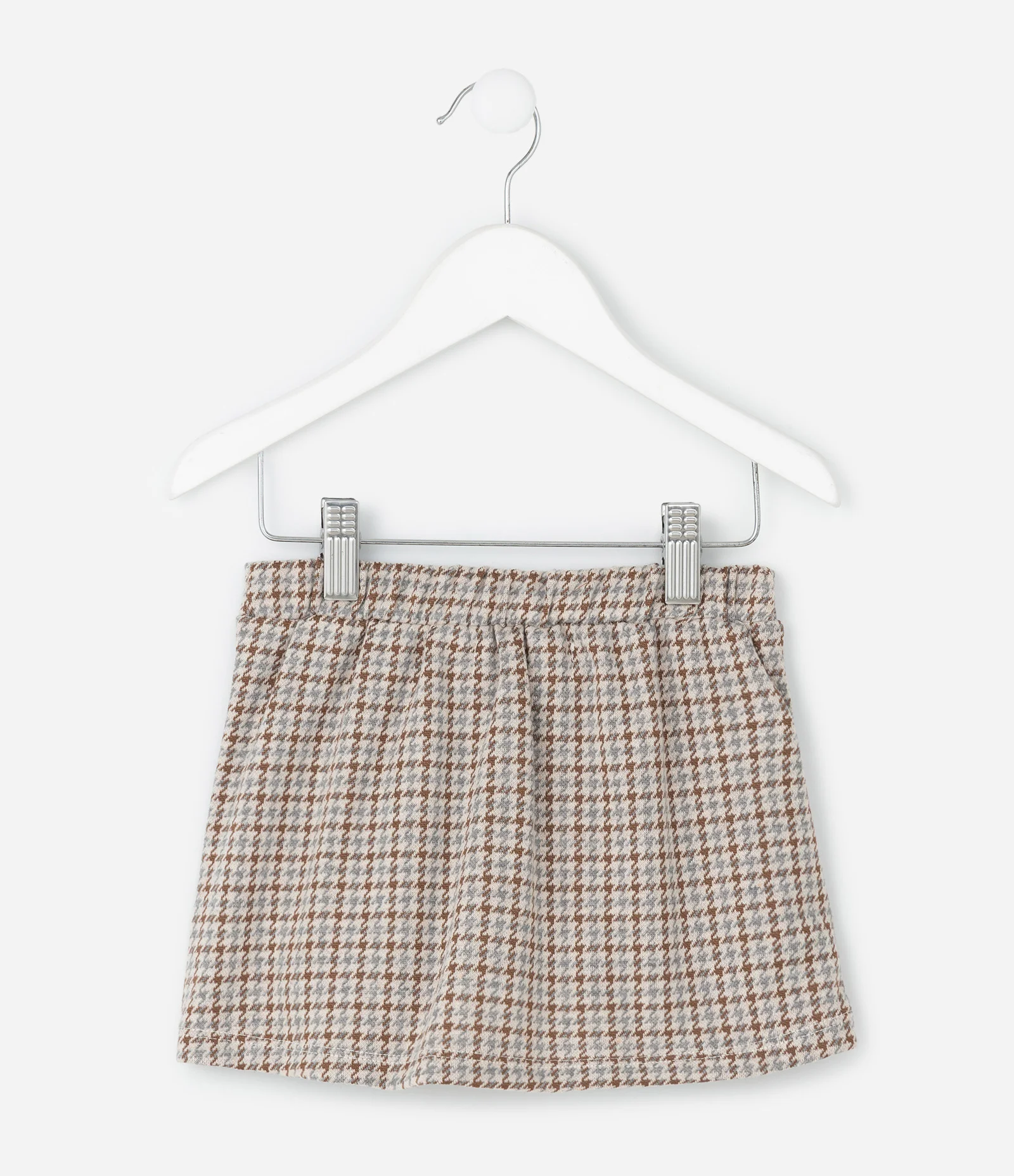 Short Saia Tweed Pied-de-Poule Plissada - Tam 1 a 6 Anos Bege 2