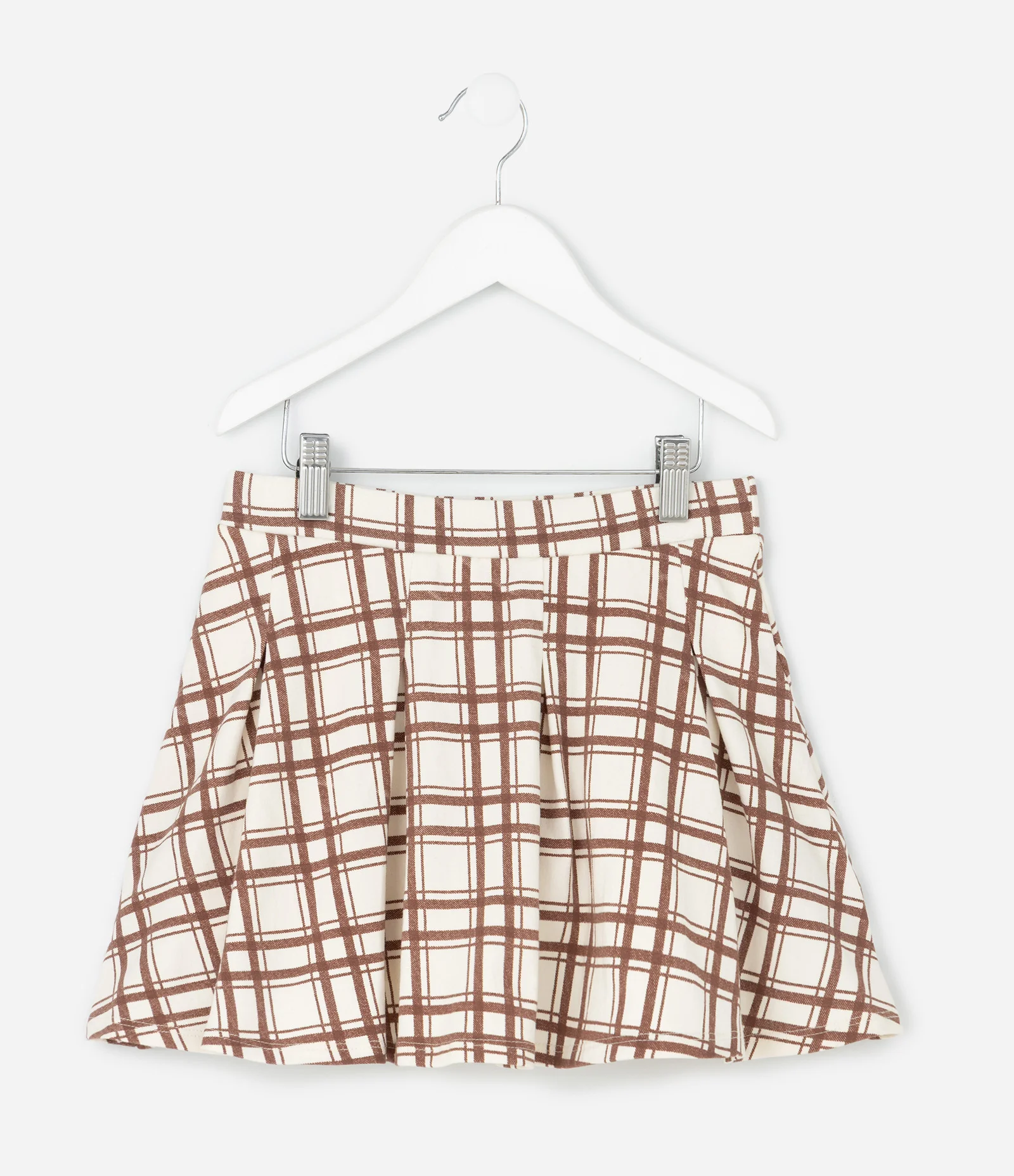 Saia Infantil Xadrez com Pregas e Shorts Interno – Tam 7 a 16 Anos Bege 1