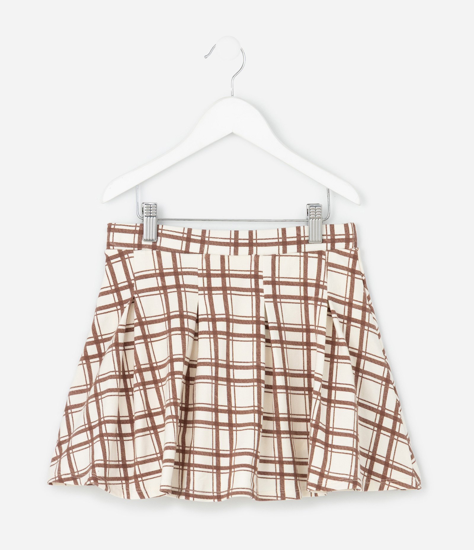 Saia Infantil Xadrez com Pregas e Shorts Interno – Tam 7 a 16 Anos Bege 2