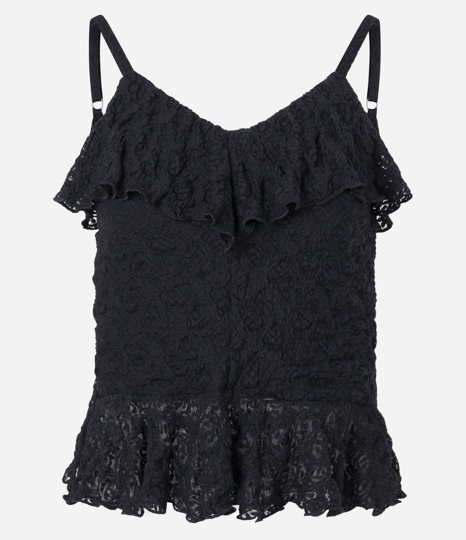 Blusa em Renda com Babado e Transparência Preto 1