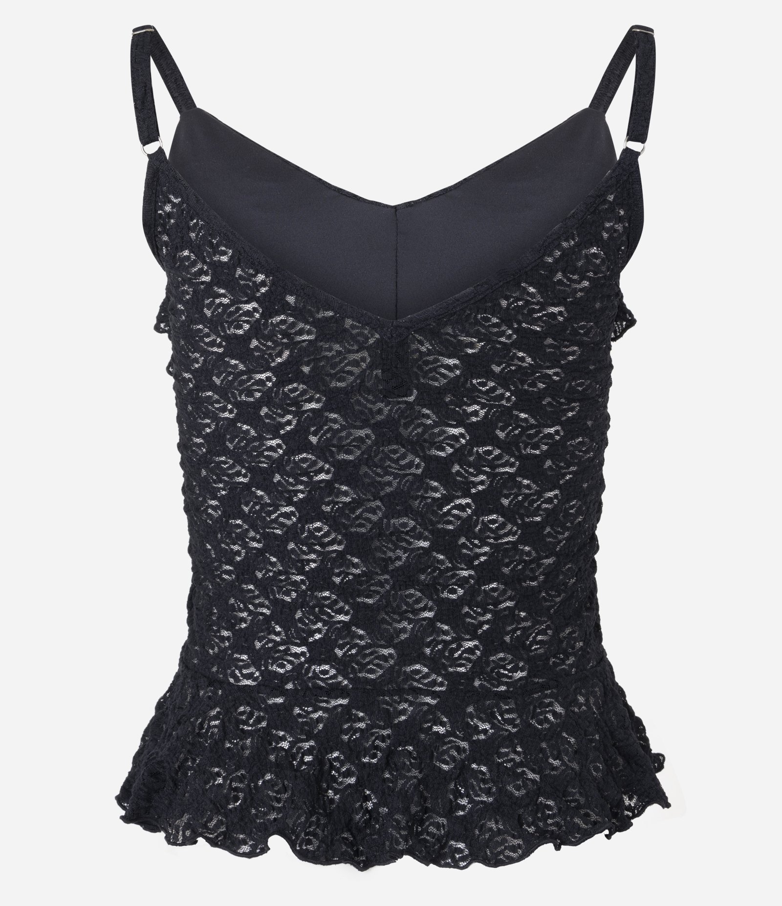 Blusa em Renda com Babado e Transparência Preto 2