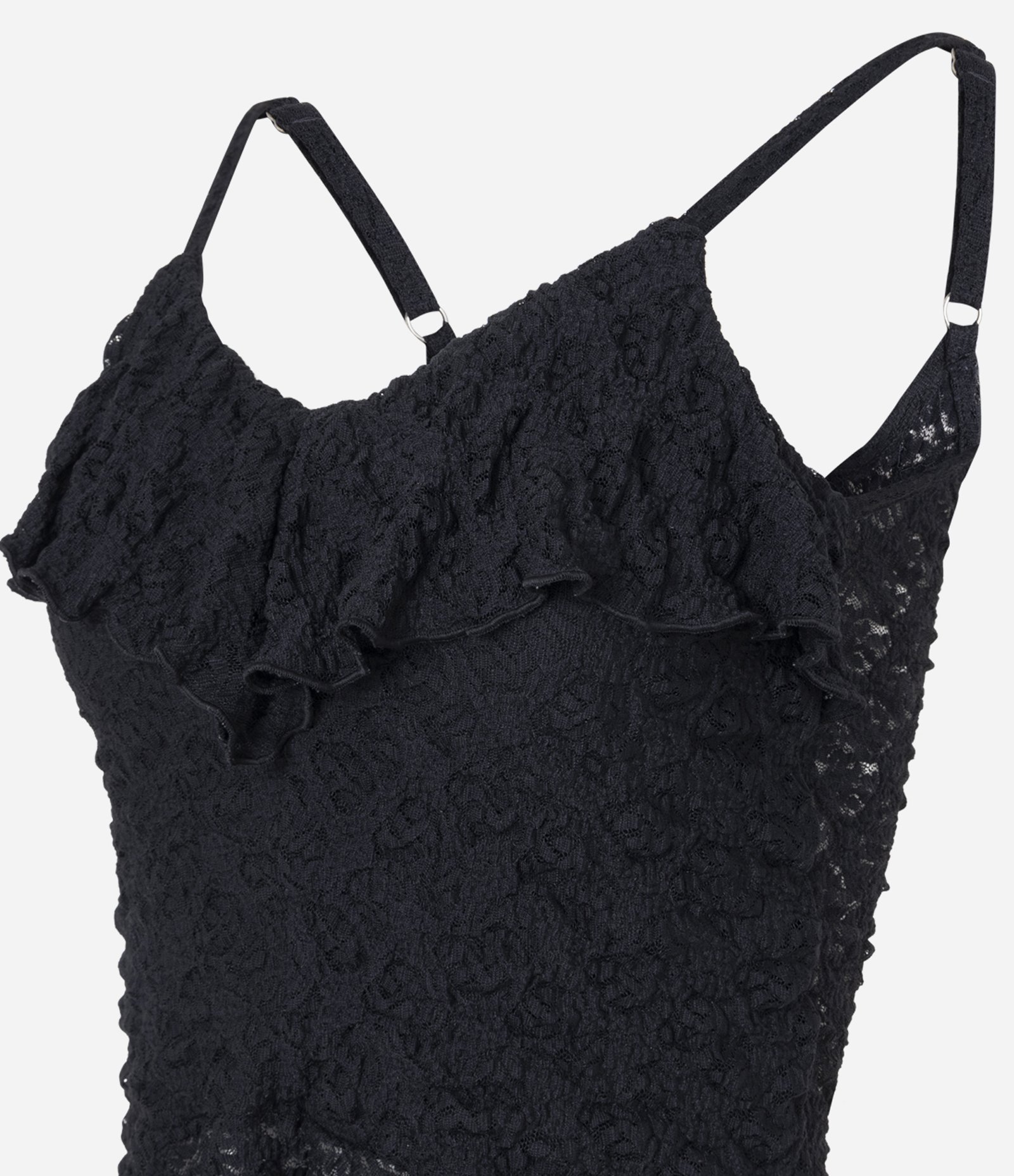 Blusa em Renda com Babado e Transparência Preto 3