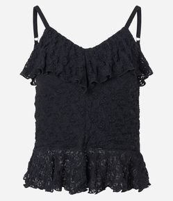 Blusa em Renda com Babado e Transparência