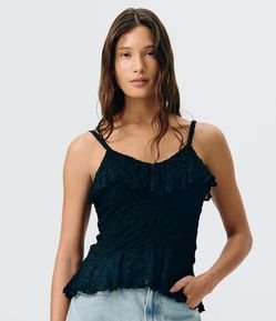 Blusa em Renda com Babado e Transparência