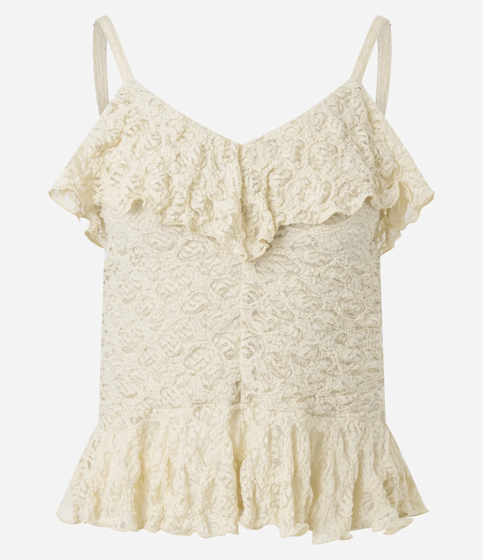 Blusa em Renda com Babado e Transparência Bege 5