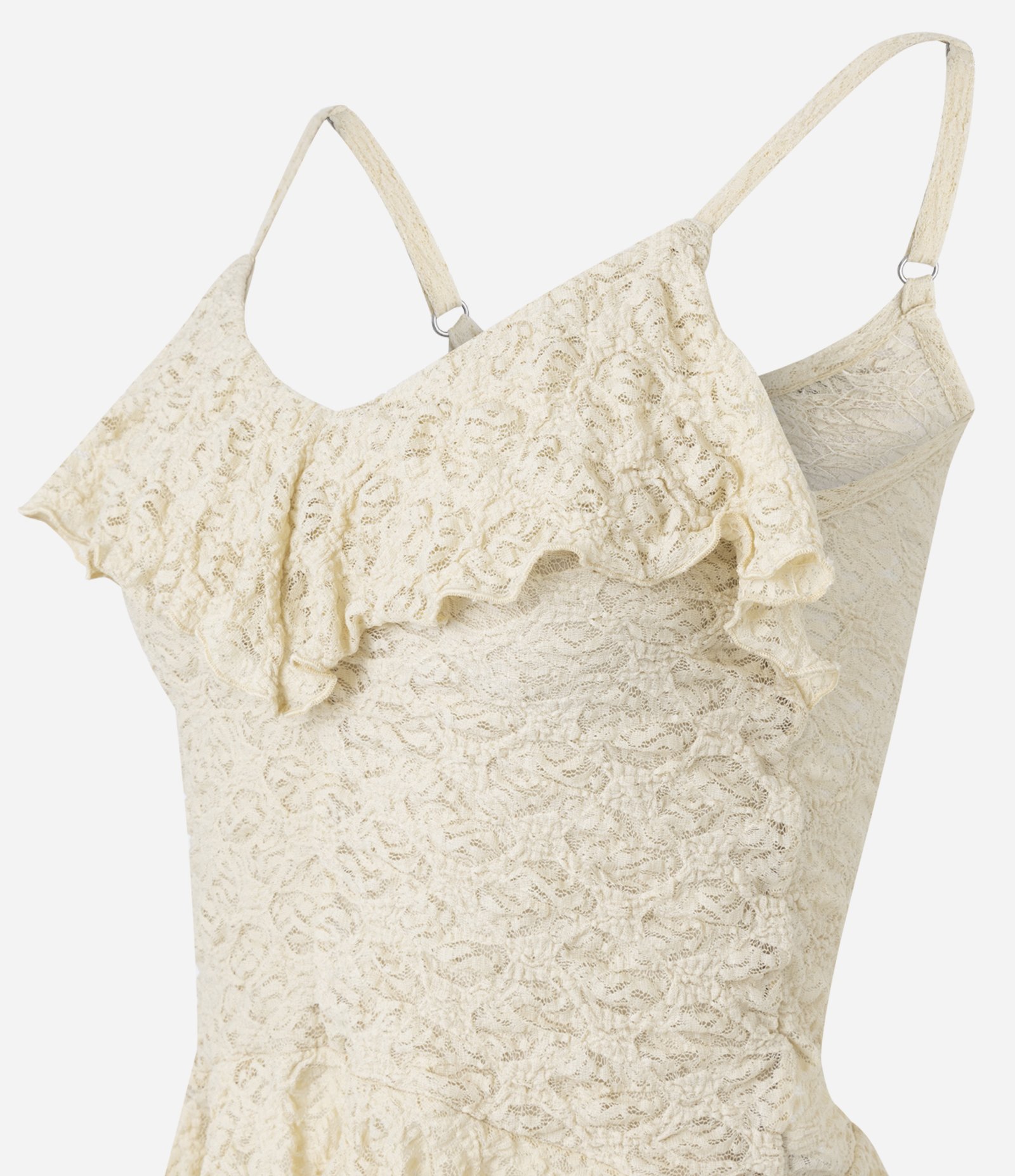 Blusa em Renda com Babado e Transparência Bege 6