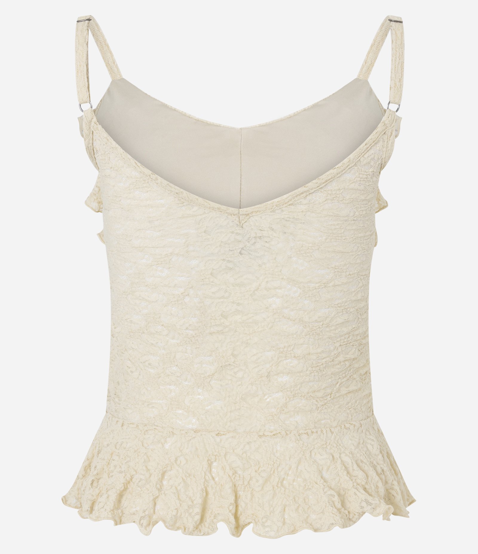 Blusa em Renda com Babado e Transparência Bege 7