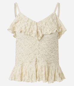 Blusa em Renda com Babado e Transparência