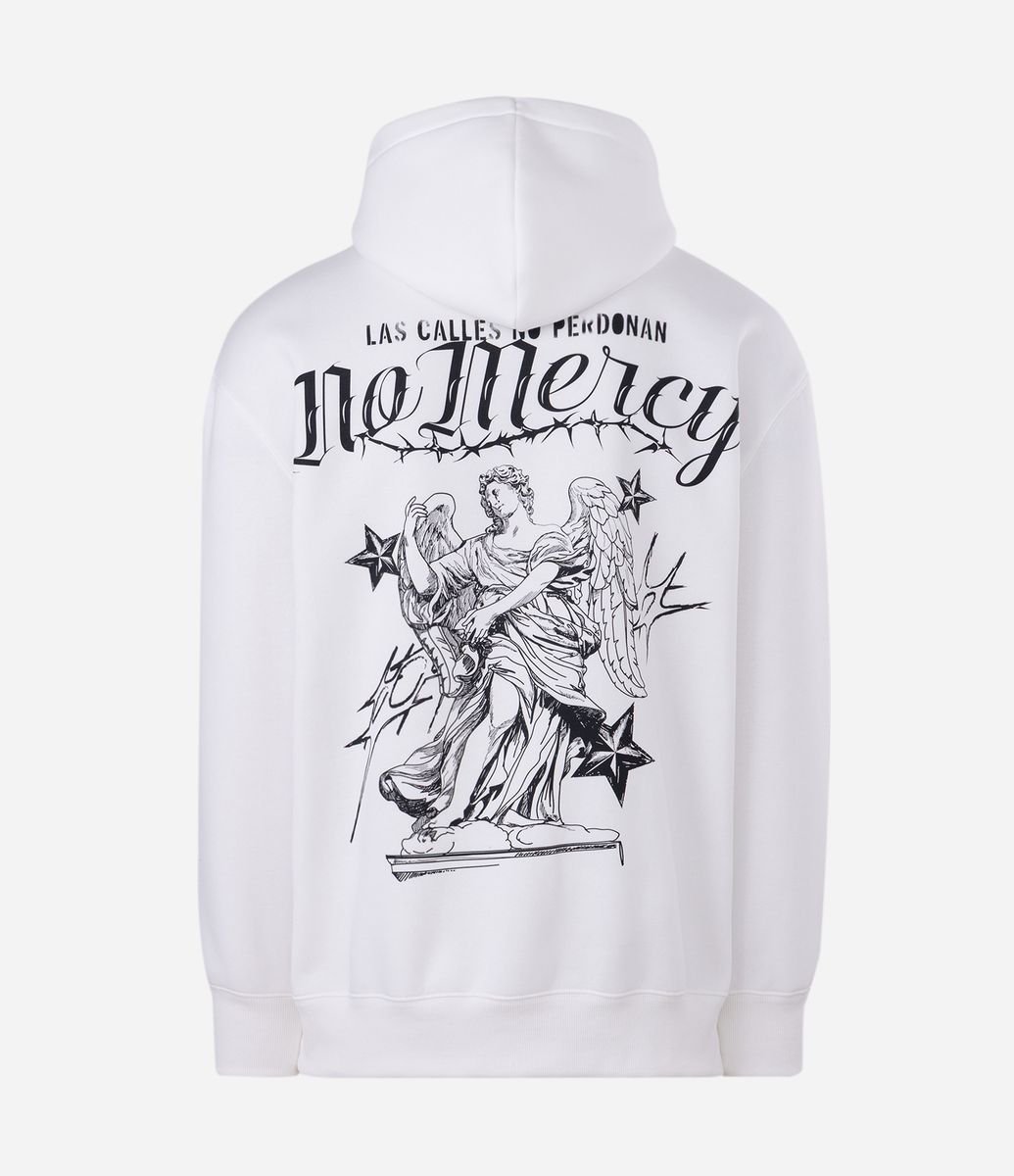 Moletom com Lettering No Mercy com Capuz Branco