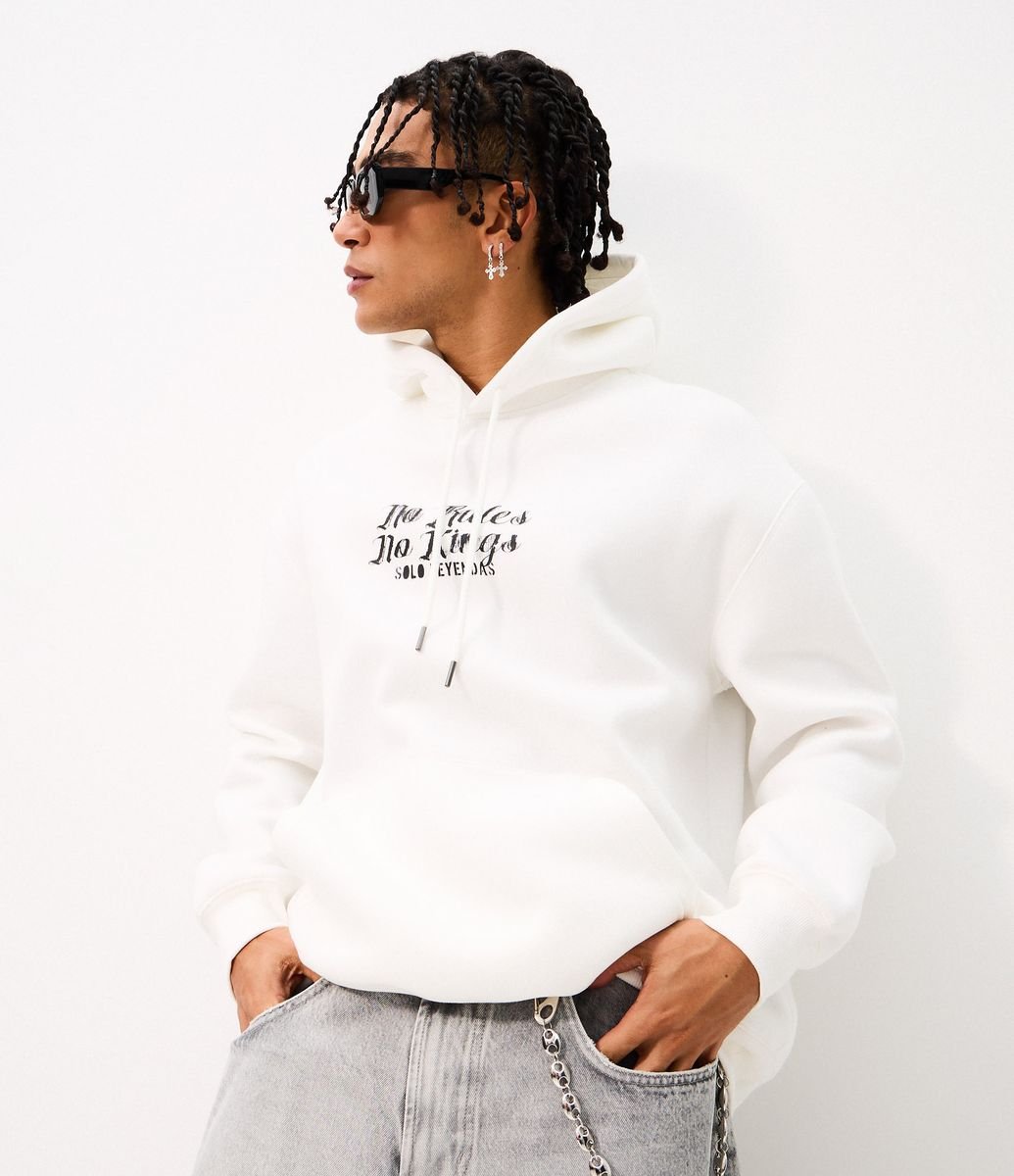 Moletom com Lettering No Mercy com Capuz Branco