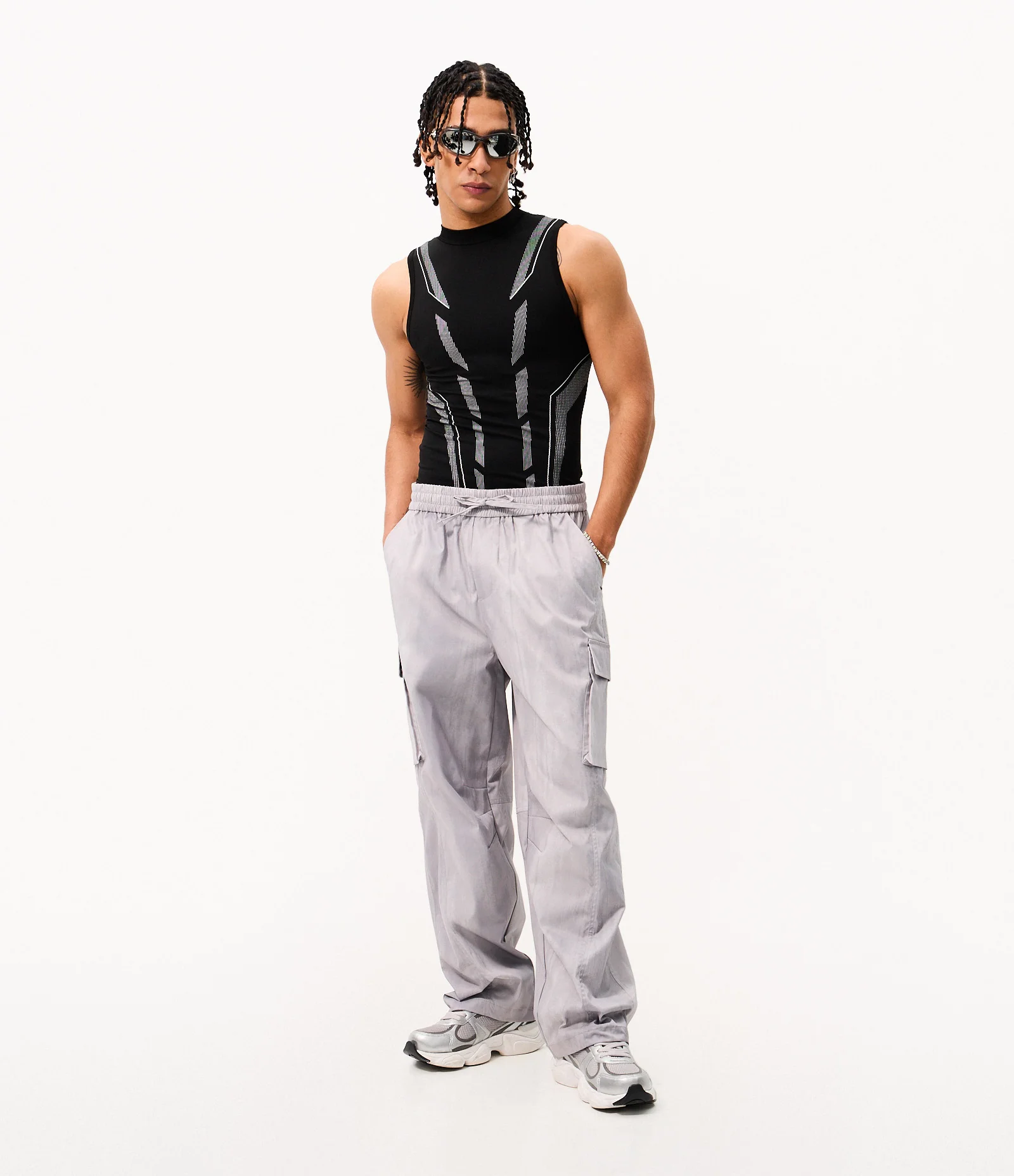 Calça Masculina Super Baggy com Bolsos Cargo Cinza 1