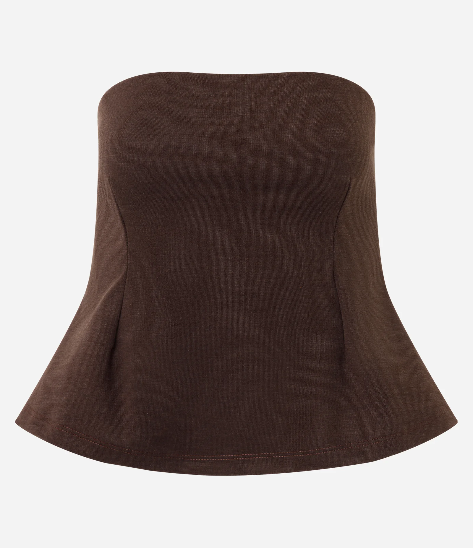 Blusa Tomara que Caia Peplum em Crepe Marrom 1
