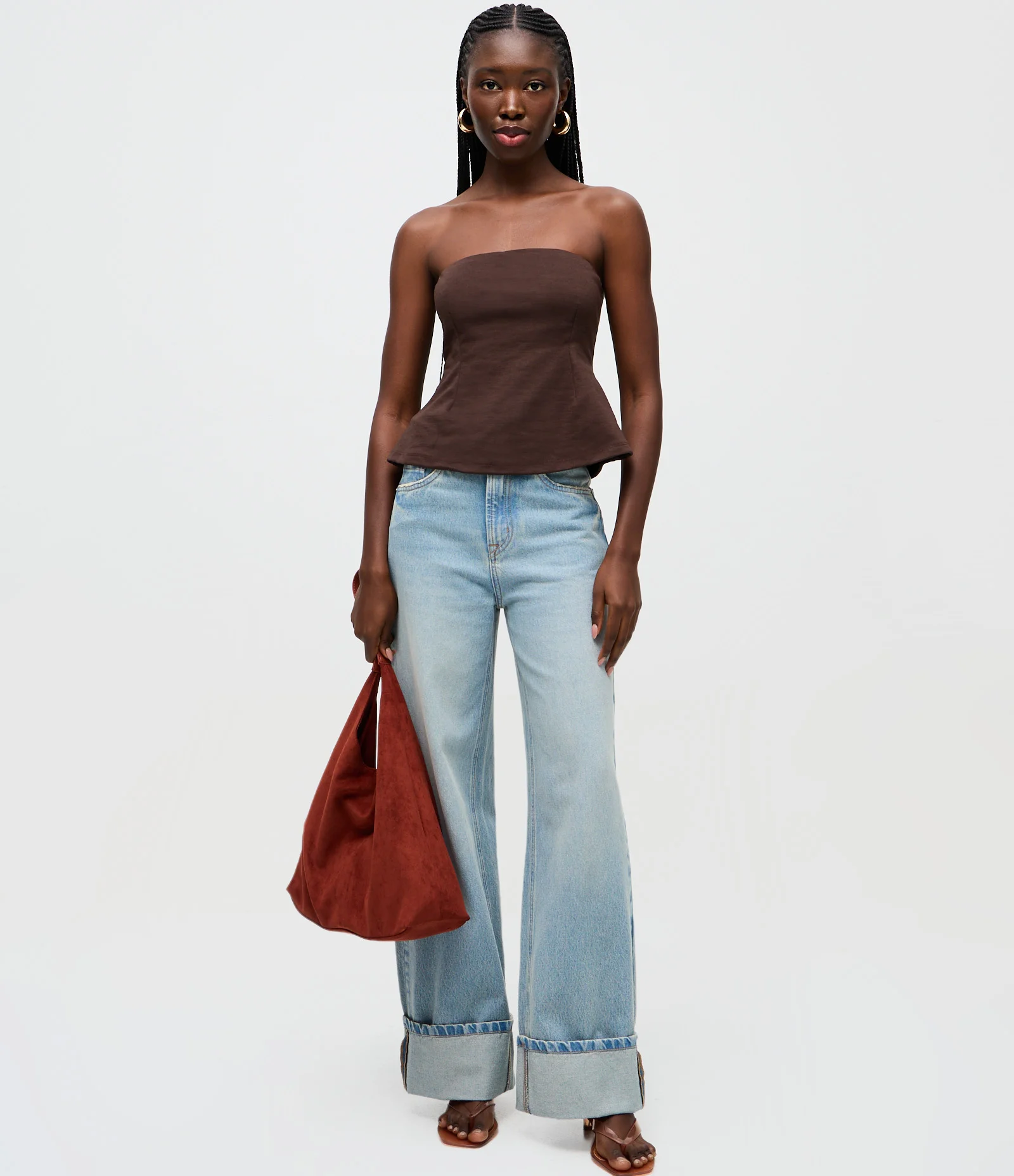 Blusa Tomara que Caia Peplum em Crepe Marrom 2