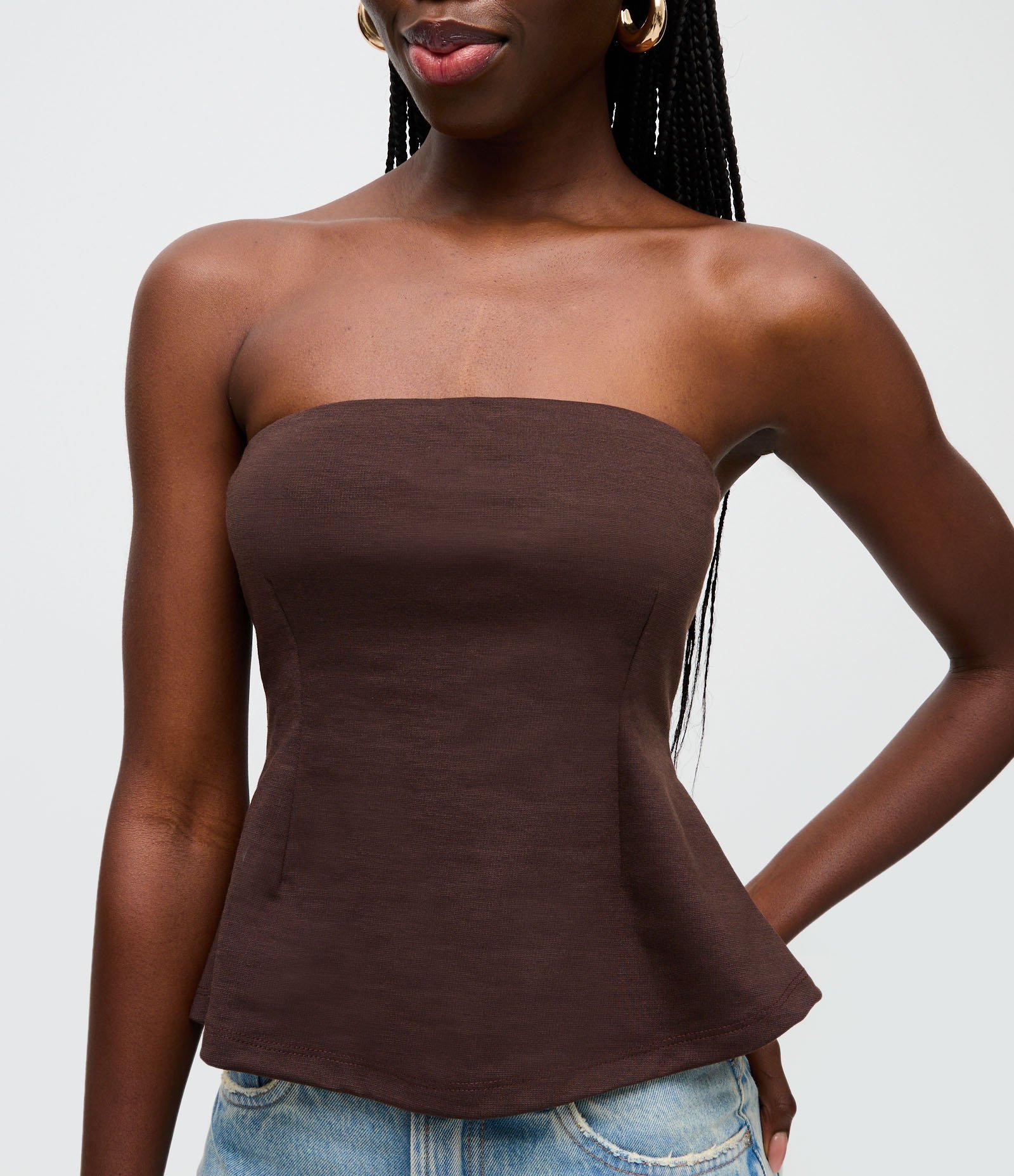 Blusa Tomara que Caia Peplum em Crepe Marrom 3