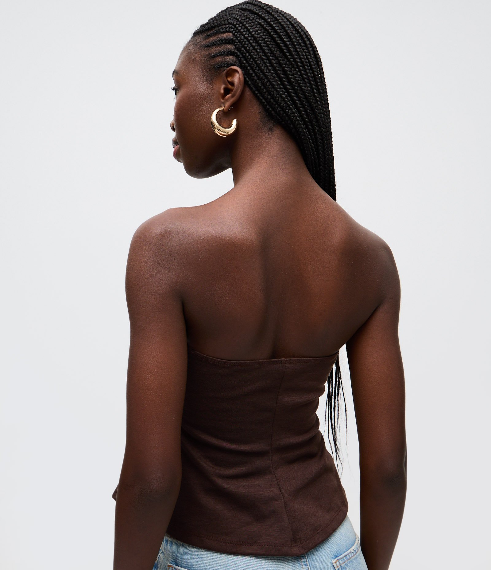 Blusa Tomara que Caia Peplum em Crepe Marrom 4