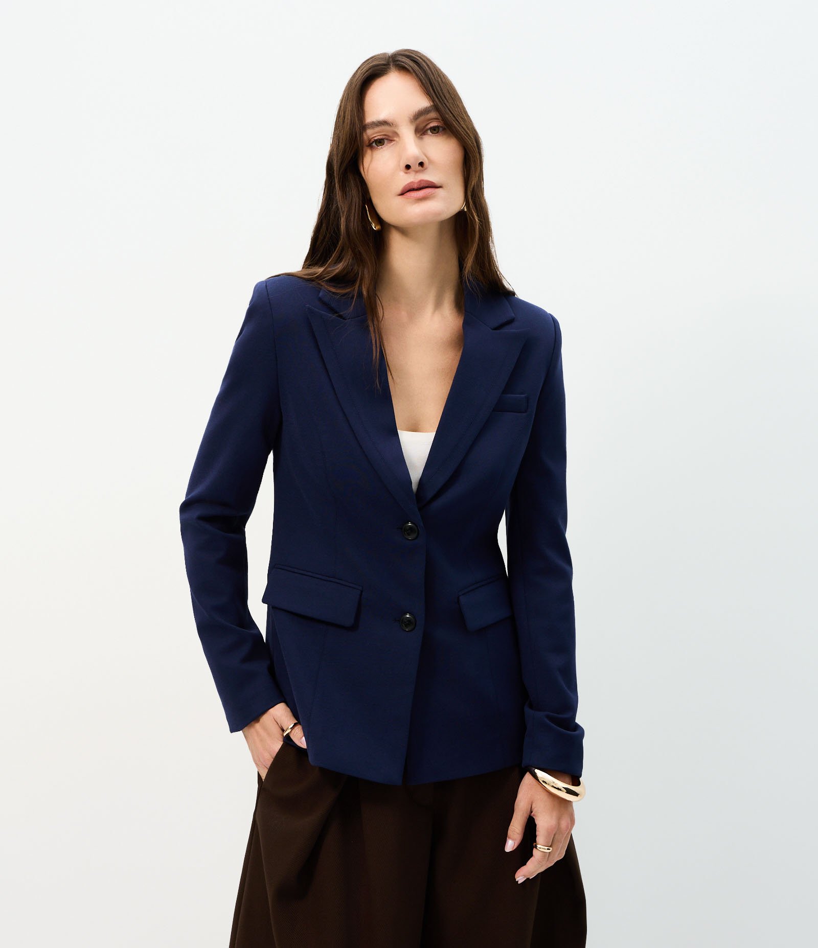 Blazer Acinturado em Ponto Roma com Gola Lapela Azul 1