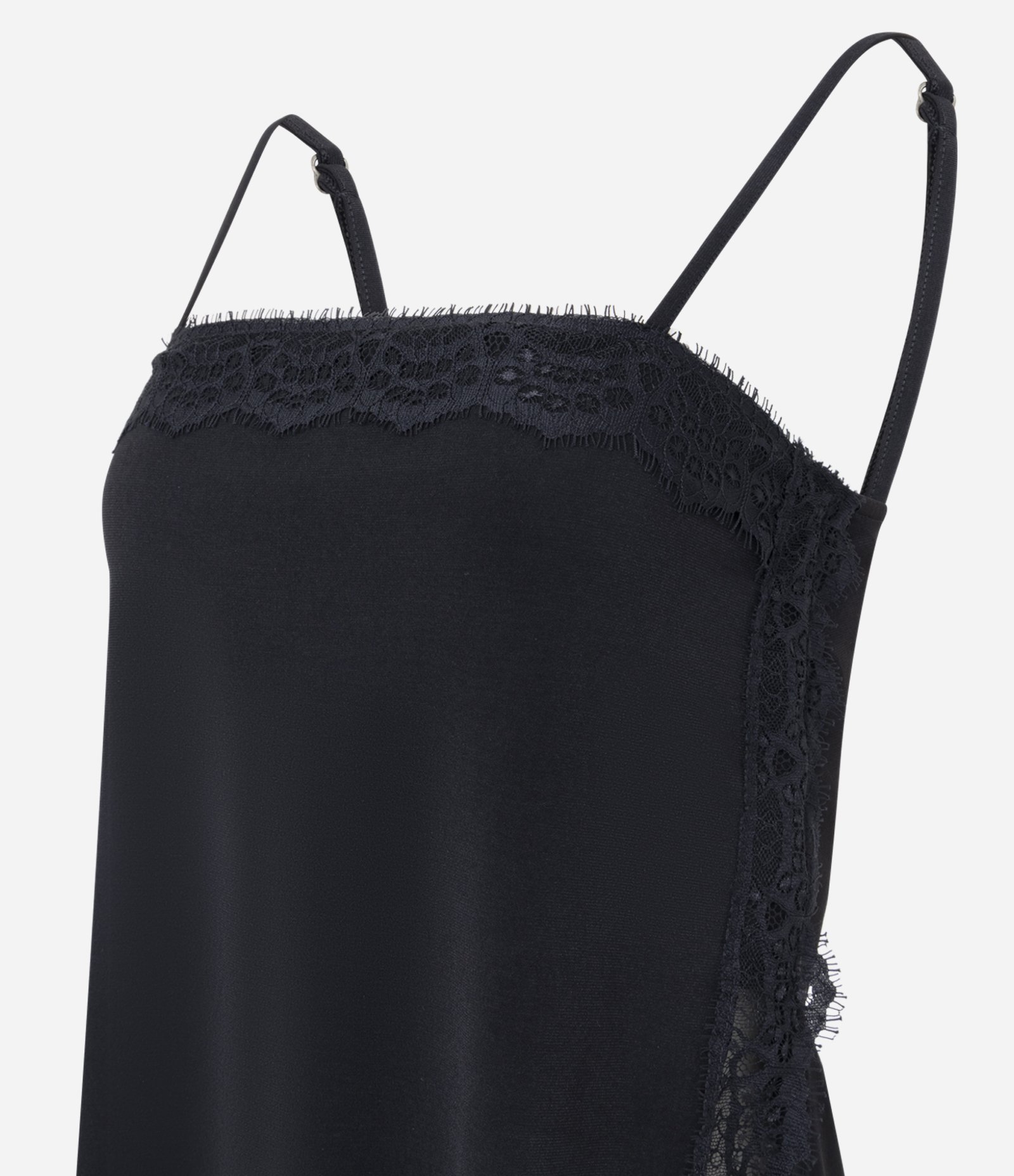 Blusa em Crepe com Renda Lateral e Alça Fina Preto 2