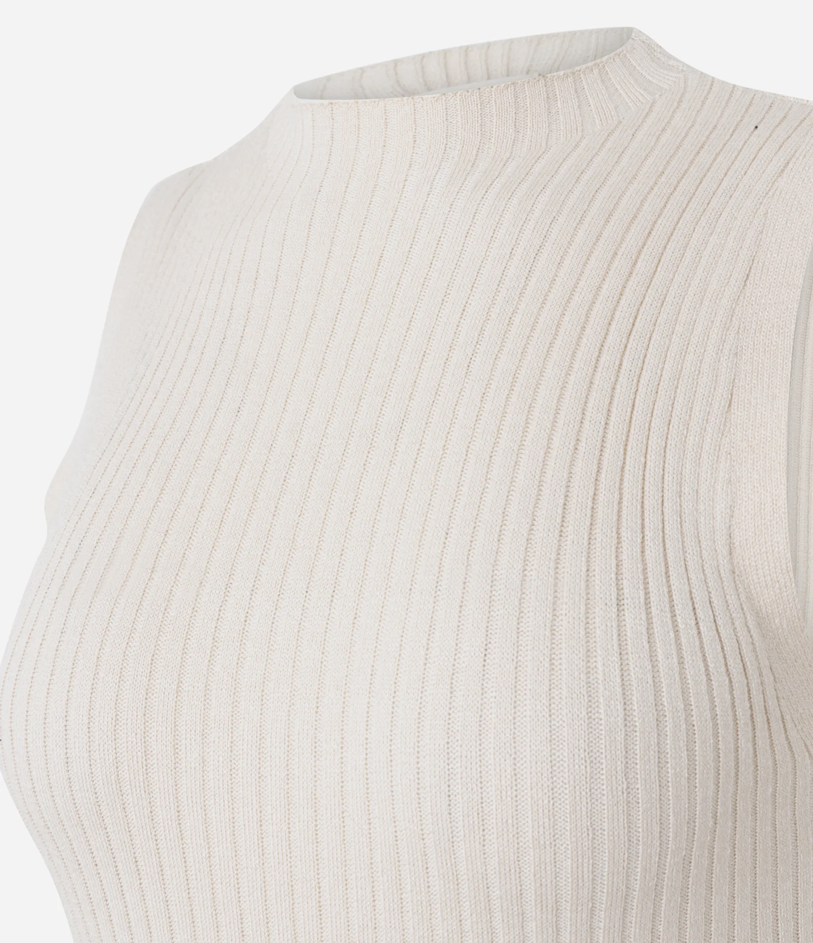 Vestido Midi em Tricô Canelado Sem Mangas Bege 2