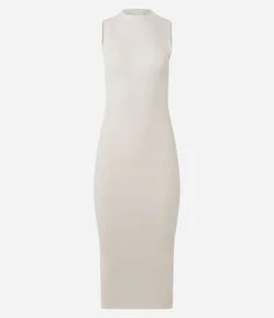 Vestido Midi em Tricô Canelado Sem Mangas