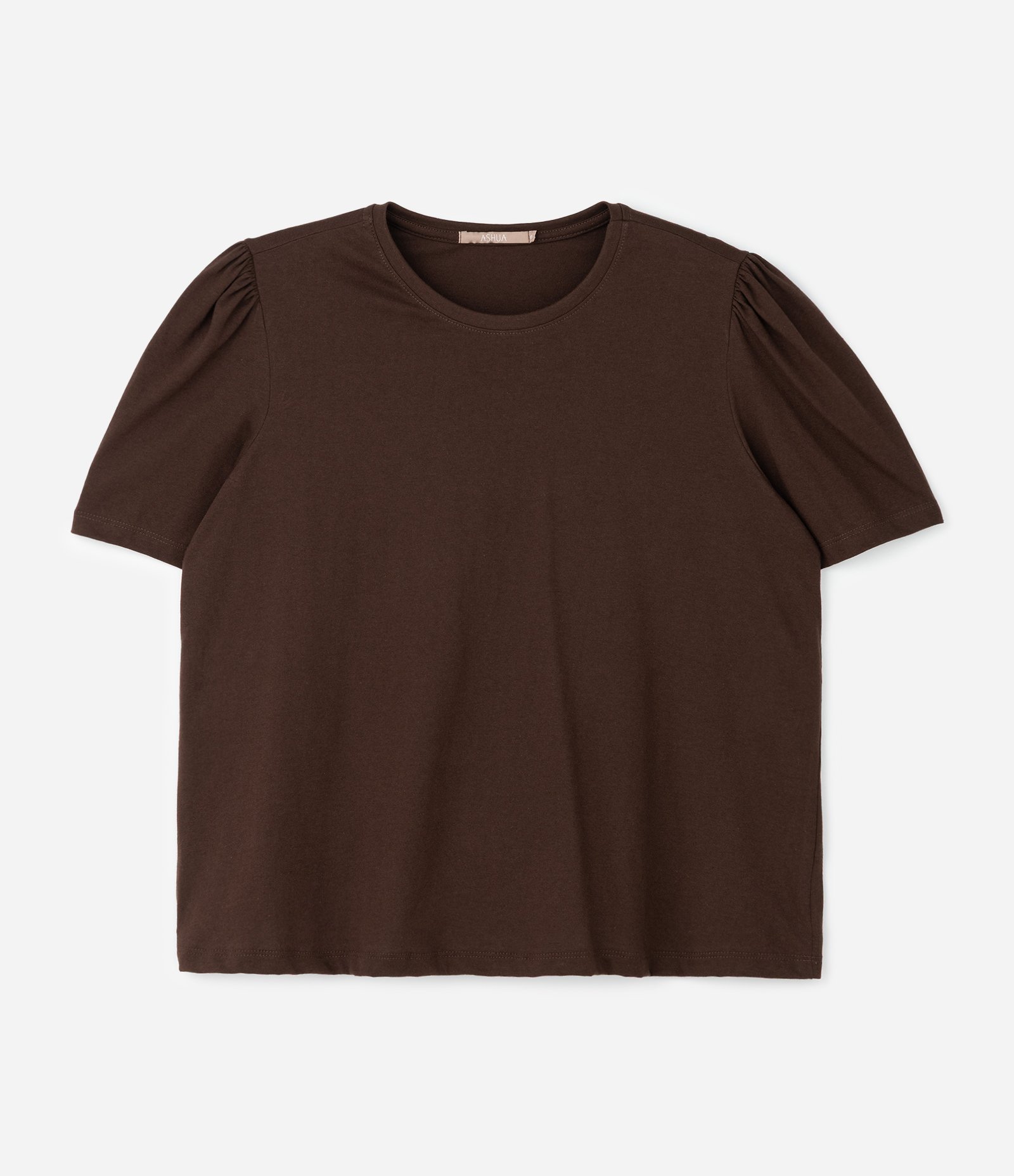 Blusa em Algodão com Manga Bufante Curve & Plus Size Marrom 1