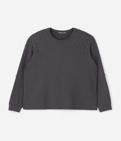 Blusa Manga Longa em Ribana com Miniesferas Curve & Plus Size