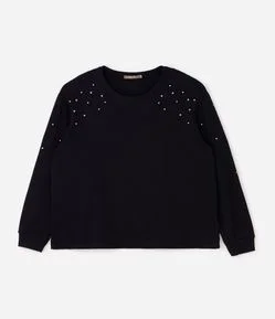 Blusa Manga Longa em Ribana com Miniesferas Curve & Plus Size