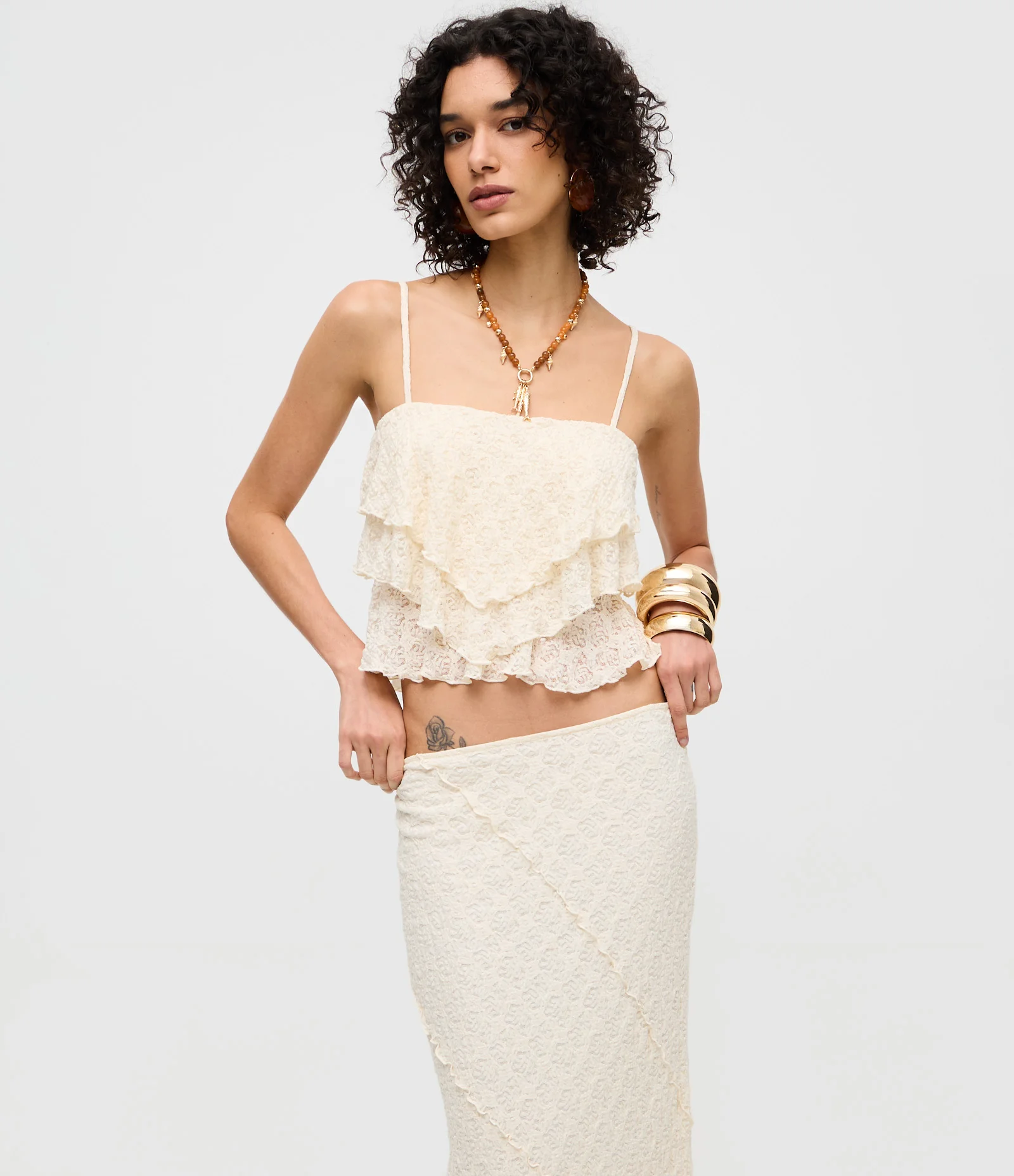 Saia Longa Reta em Renda Branco 2