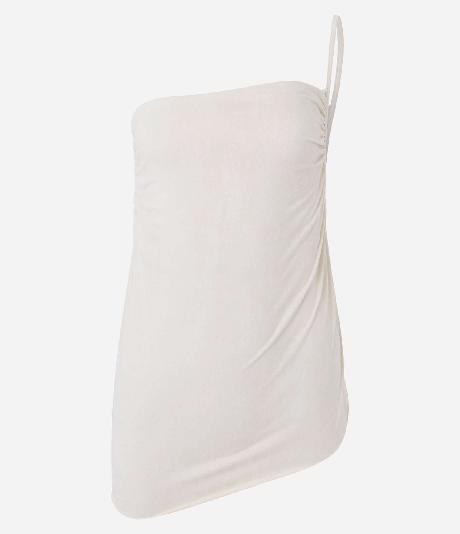 Blusa Ombro Único em Suede com Franzido Lateral Off White 5