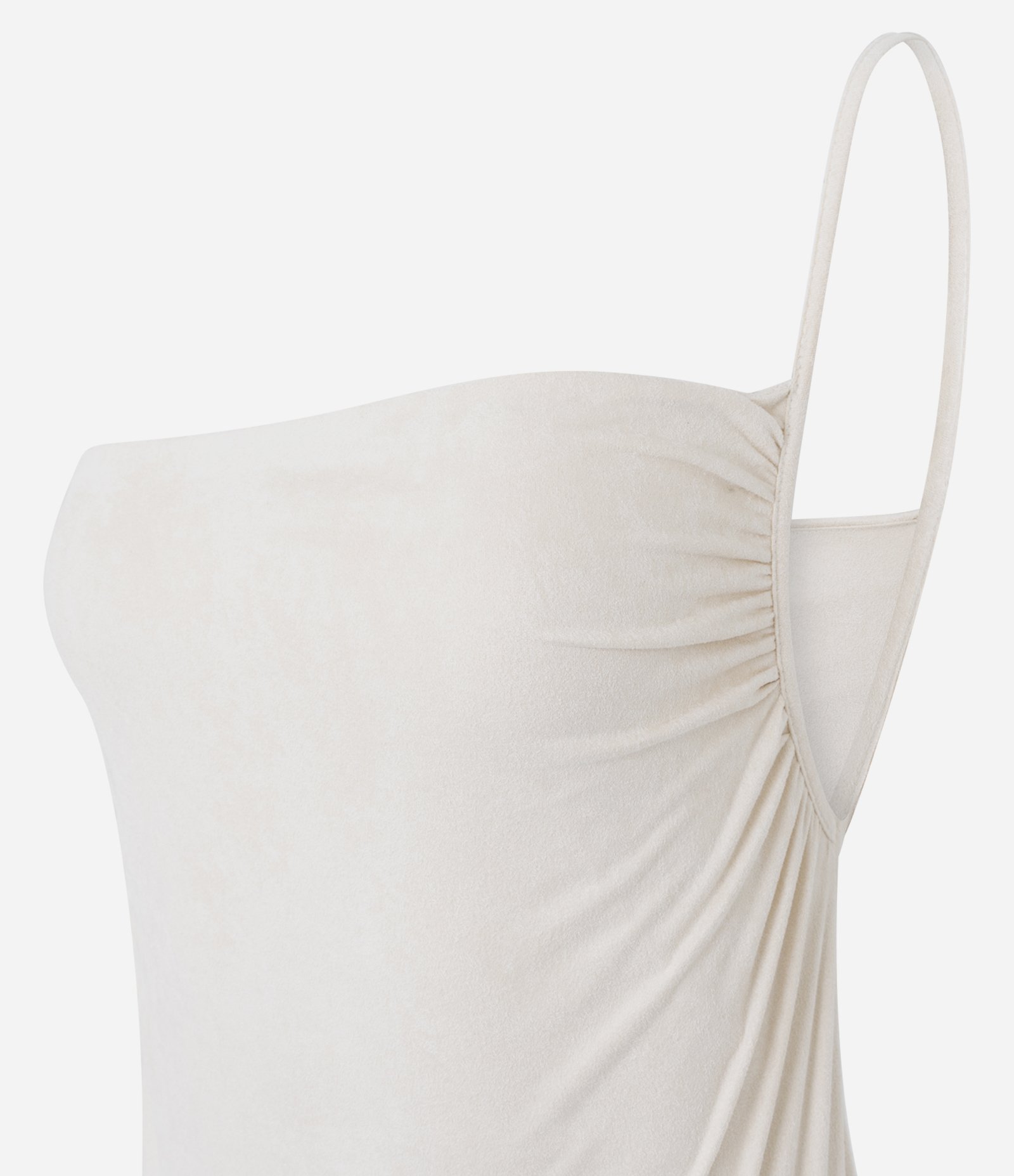 Blusa Ombro Único em Suede com Franzido Lateral Off White 6