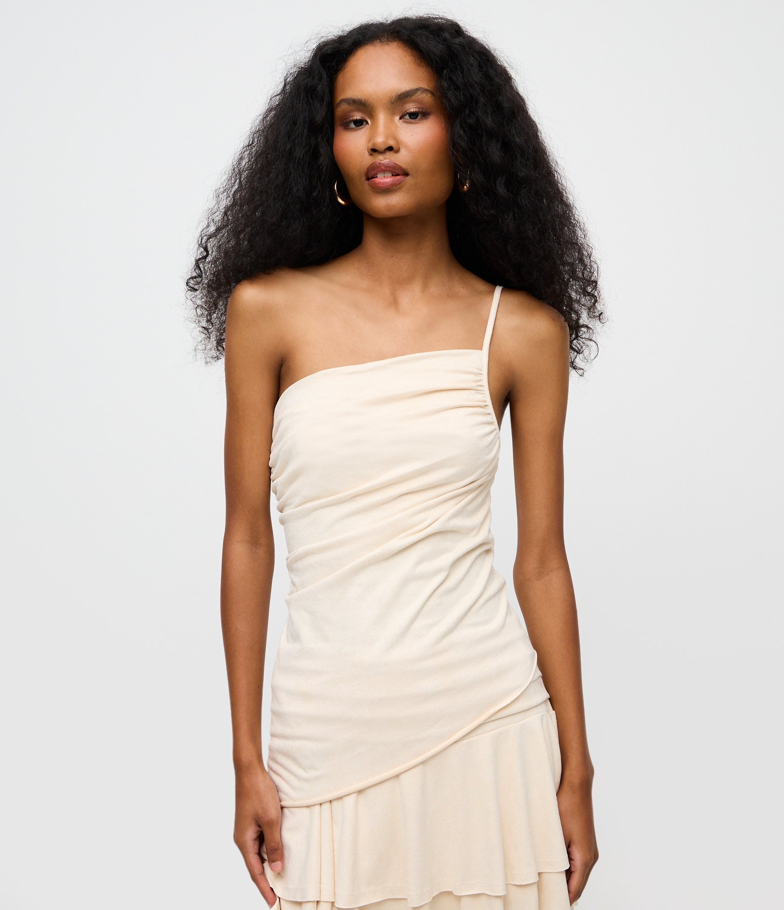 Blusa Ombro Único em Suede com Franzido Lateral Off White 1