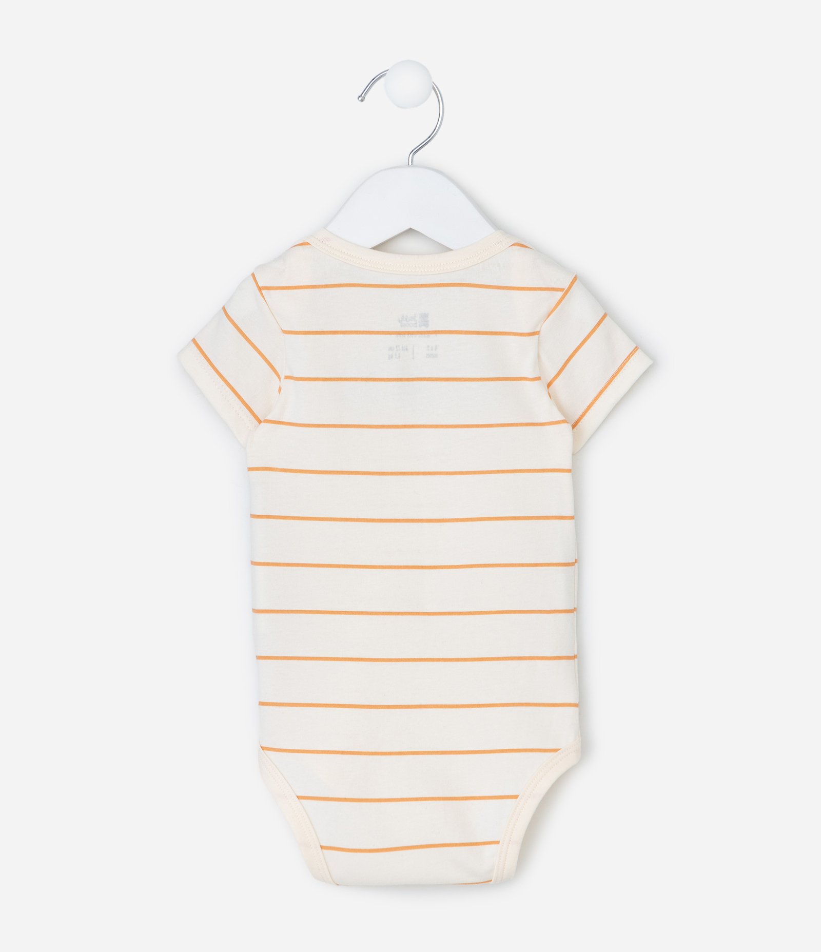 Body Infantil Listrado com Estampa Amigos da Fazenda – Tam RN a 18 Meses Bege/Laranja 3