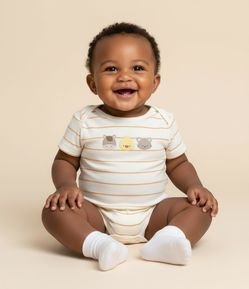 Body Infantil Listrado com Estampa Amigos da Fazenda – Tam RN a 18 Meses