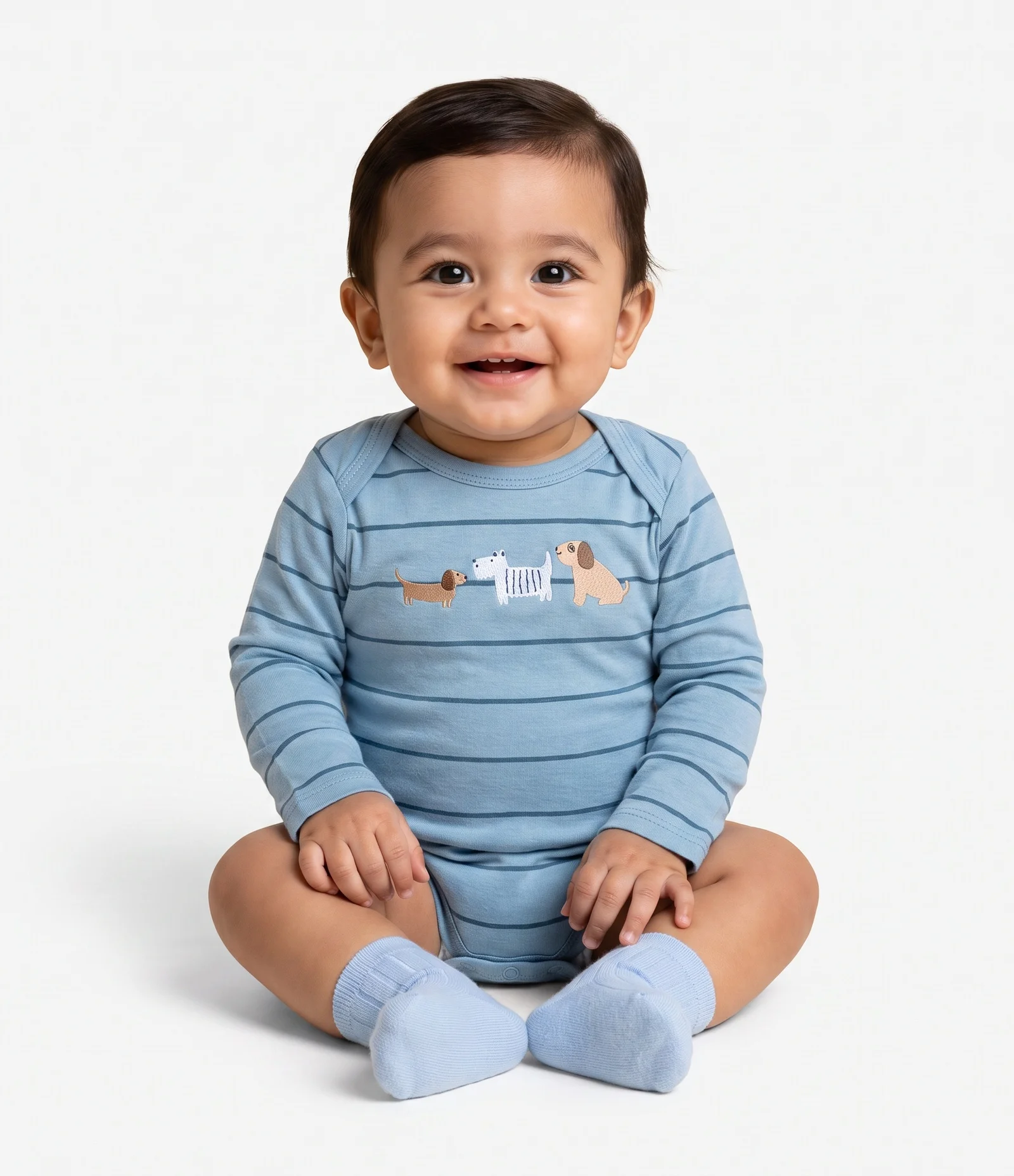 Body Bebê Listrada com Estampa Três Amigos – Tam 0 a 18 Meses Azul 1