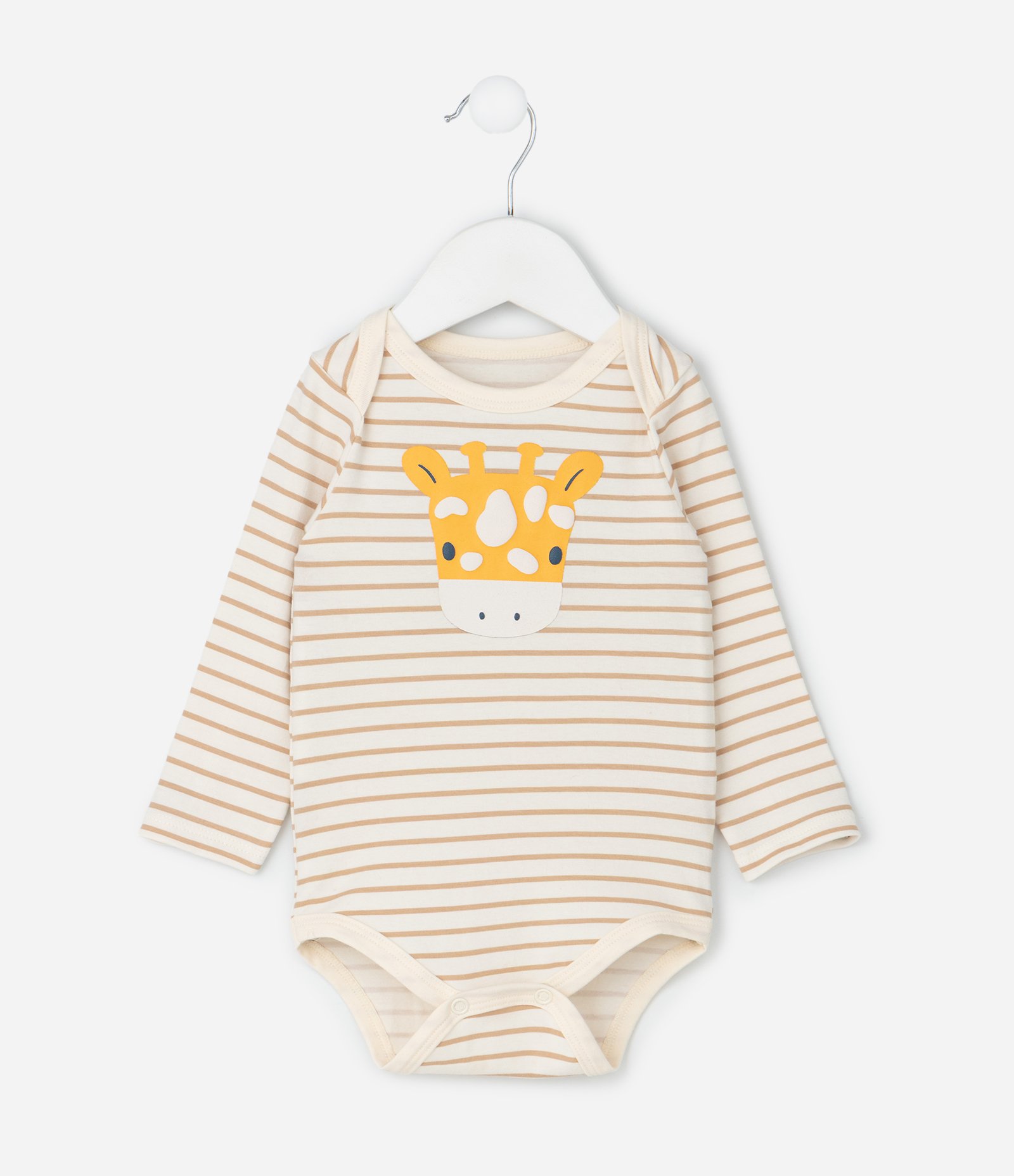 Body Infantil Listrado com Estampa Girafa – Tam 0 a 18 Meses Bege Claro 2