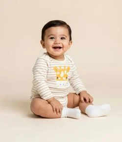 Body Infantil Listrado com Estampa Girafa – Tam 0 a 18 Meses