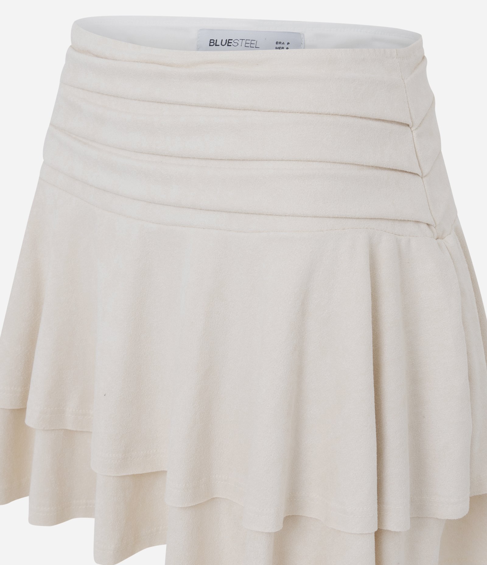 Saia Curta Evasê em Suede com Babados Off White 6