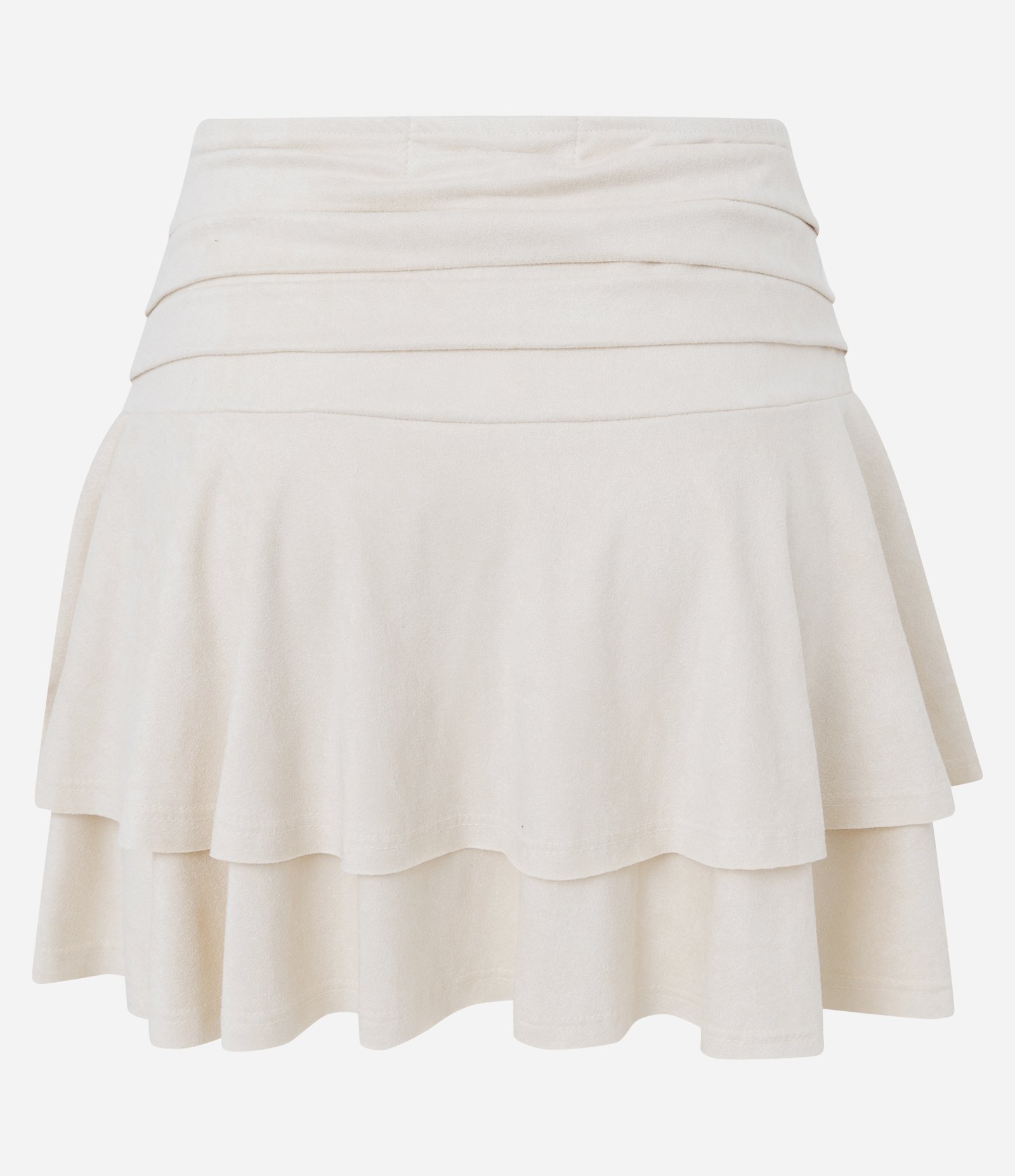 Saia Curta Evasê em Suede com Babados Off White 7