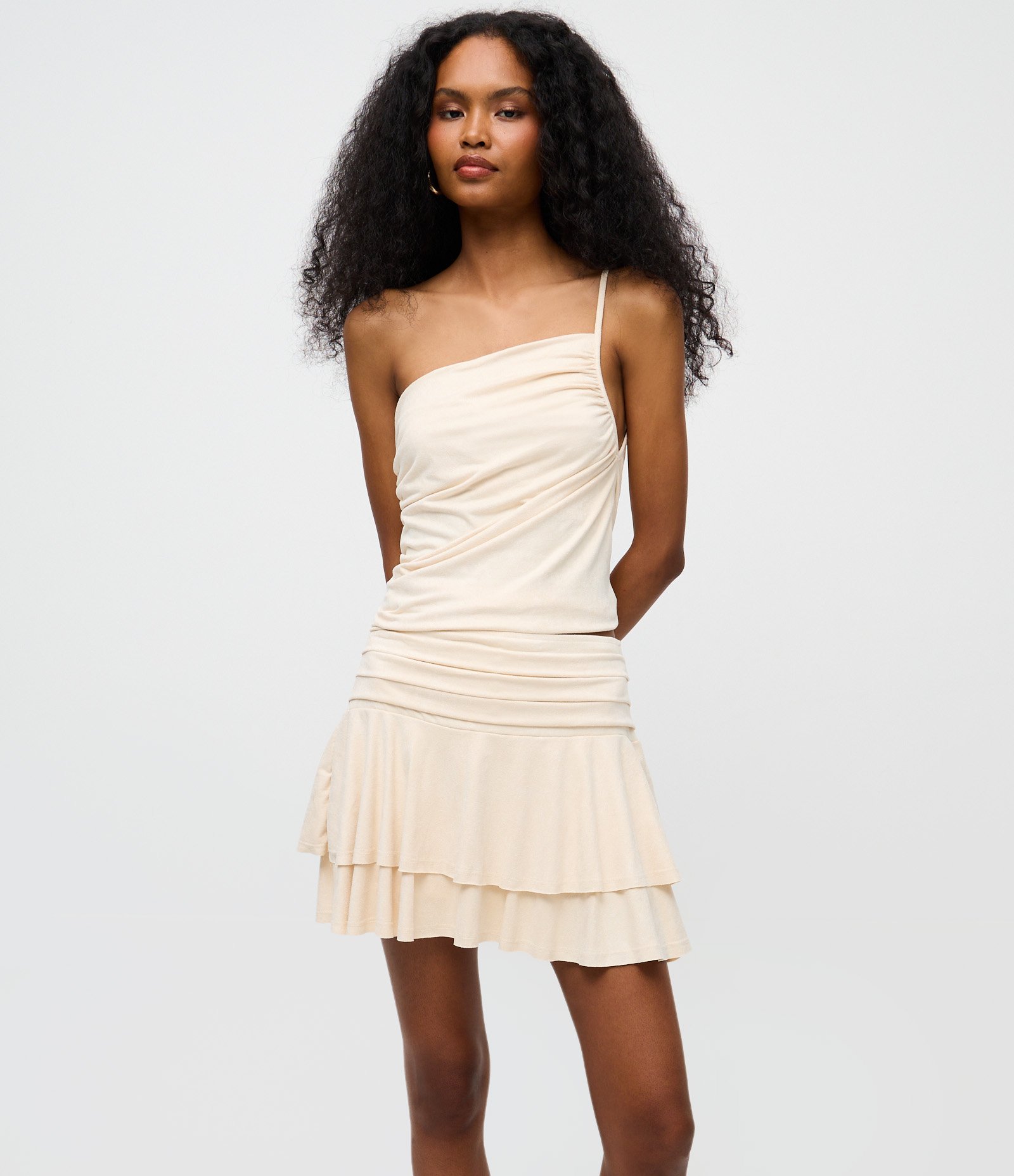 Saia Curta Evasê em Suede com Babados Off White 2