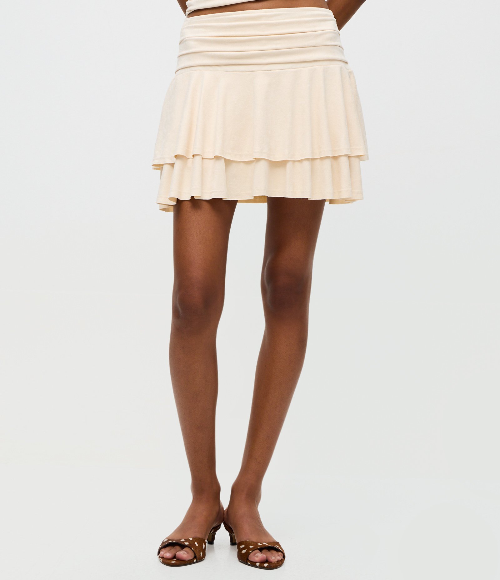 Saia Curta Evasê em Suede com Babados Off White 3