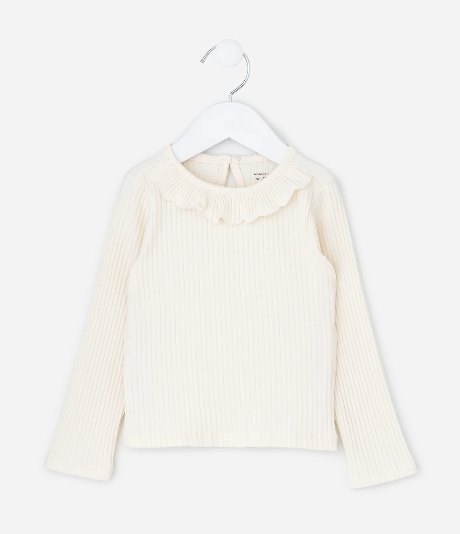 Blusa Infantil Canelada com Babado na Gola – Tam 1 a 5/6 Anos Off White 1
