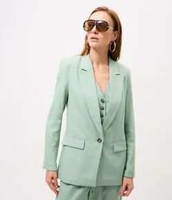 Blazer em Viscolinho com Lapelas e Botão Único