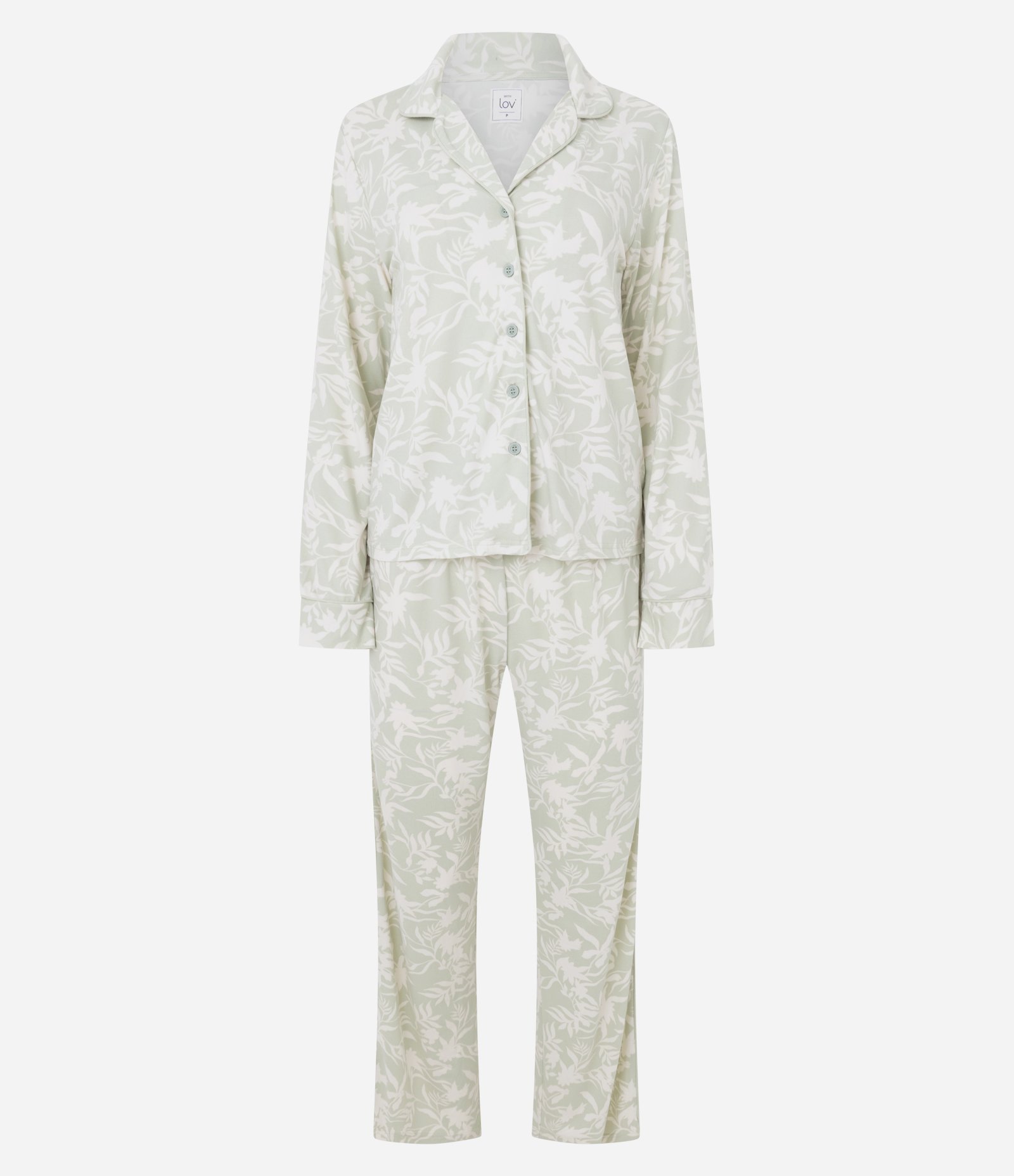 Pijama Longo Americano em Peach Touch com Estampa Floral Verde 5