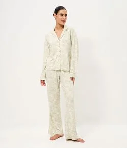 Pijama Longo Americano em Peach Touch com Estampa Floral