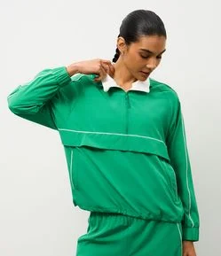 Casaco Fechado Oversize Esportivo com Meio Zíper e Friso Contrastante