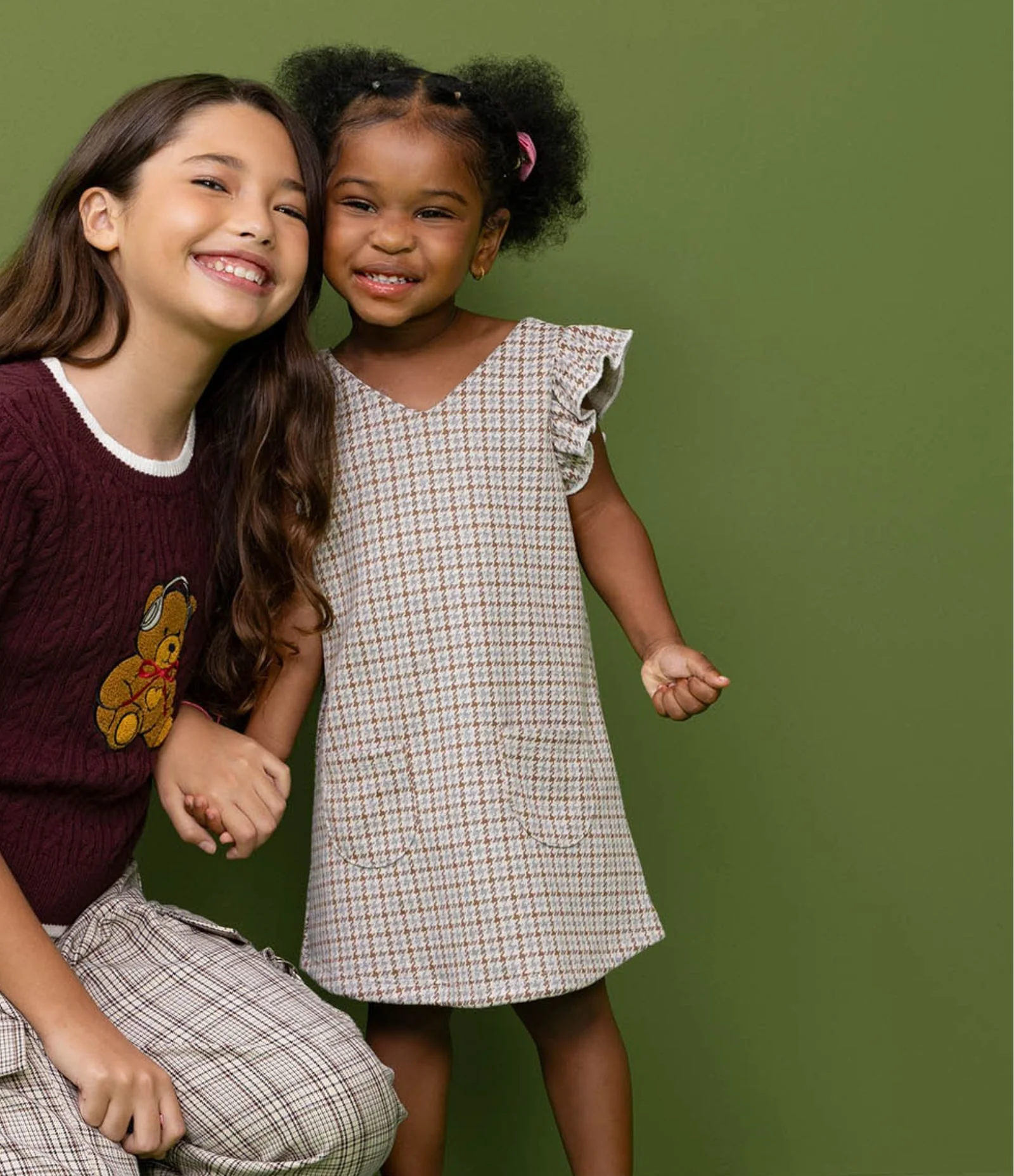 Vestido Infantil em Tweed Pied de Poule sem Manga – Tam 1 a 6 Anos Marrom/Bege 1