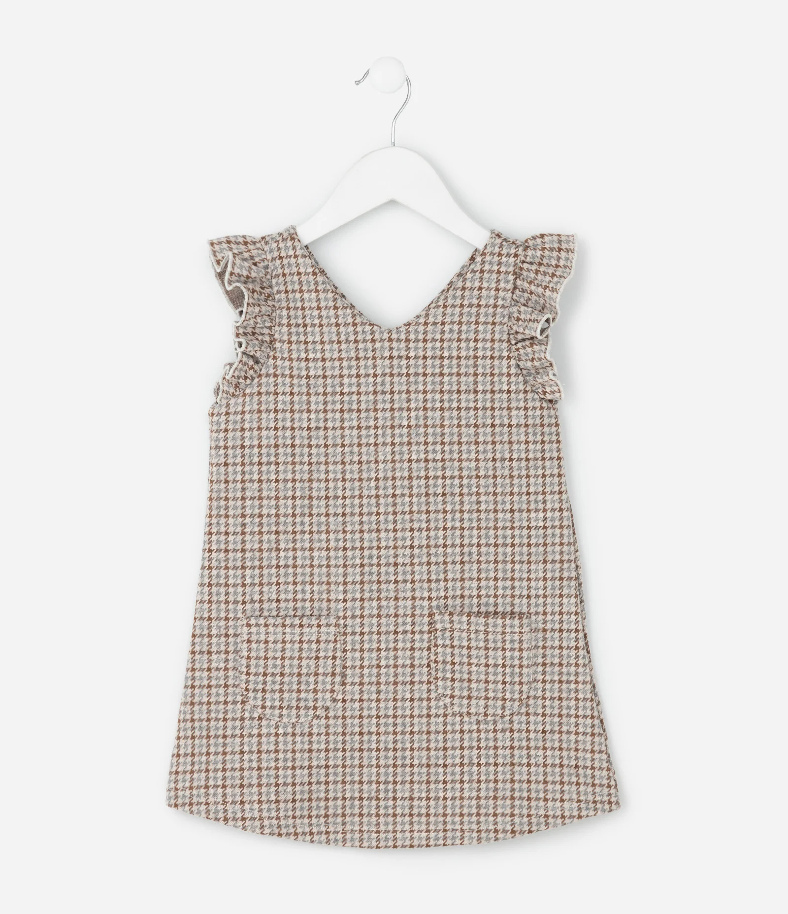 Vestido Infantil em Tweed Pied de Poule sem Manga – Tam 1 a 6 Anos Marrom/Bege 2