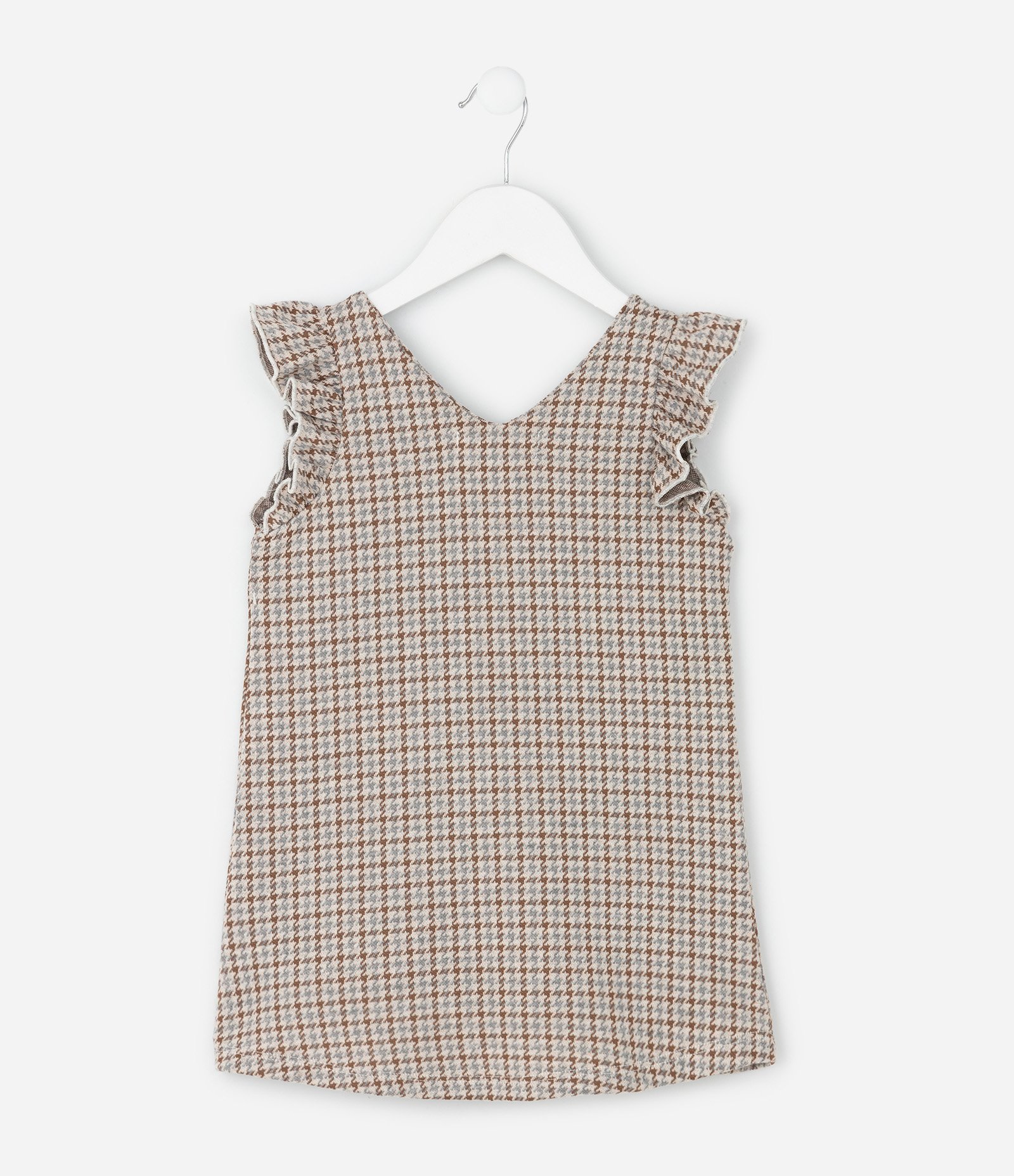 Vestido Infantil em Tweed Pied de Poule sem Manga – Tam 1 a 6 Anos Marrom/Bege 3
