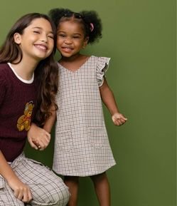 Vestido Infantil em Tweed Pied de Poule sem Manga – Tam 1 a 6 Anos