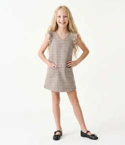 Vestido Infantil em Tweed Pied de Poule sem Manga – Tam 1 a 6 Anos